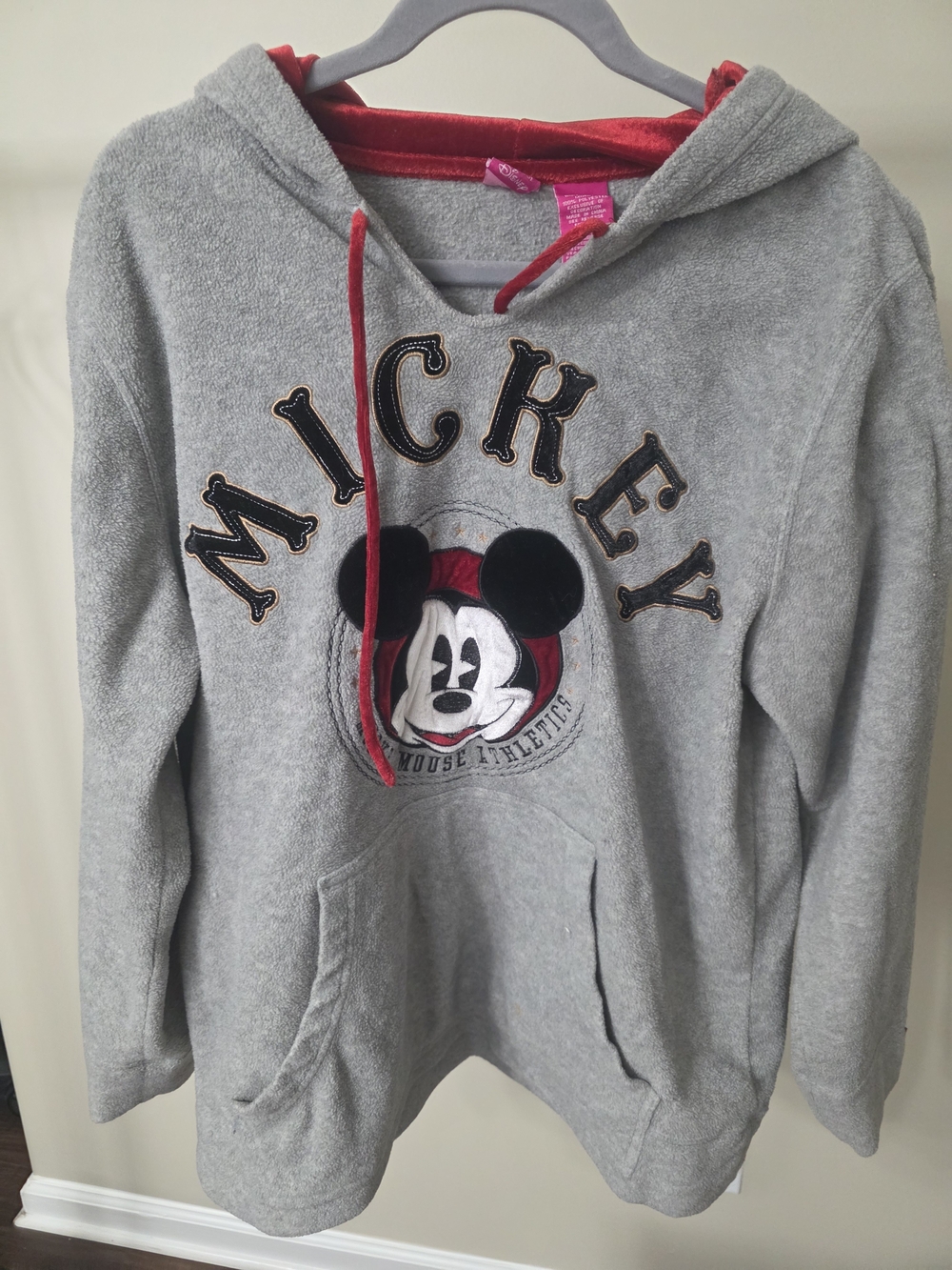 Disney Grey Hooded Mickey Sweatshirt with Red Accents